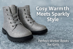 A2Z 4 Kids Girls Galaxy Glitter Winter Snow Boots Shoes PU Lace Up Ankle Shoes