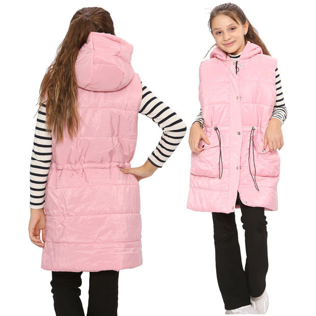 Kids Girls Fashion Oversized Gilet Long Line Jacket Long Sleeveless Coat 7-13 Yr