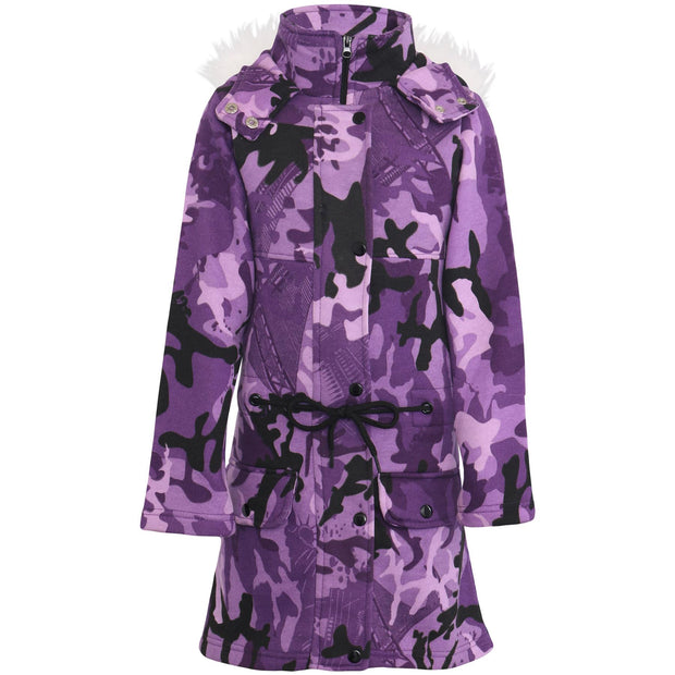 A2Z 4 Kids Camouflage Purple Print Parka Jacket Faux Fur Hooded Coat Drawstring Waist Fashion Girls Age 5-13 Years