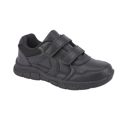 Kids Boys School Shoes Black Twin Strap Touch Fastening Trainers PU Grip Sole