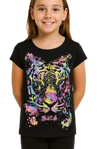 Girls Top Tiger Face Print Stylish Fahsion Trendy T Shirt Top New Age 7 8 9 10 11 12 13 Years