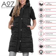 Ladies Sleeveless Gilet Oversized Hooded Quilted Gilet Padded Long Line Coat