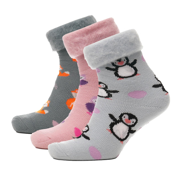 A2Z Ladies Socks 3 Pack Animal Brushed Bed Gripper Socks Winter Warm Cozy Socks