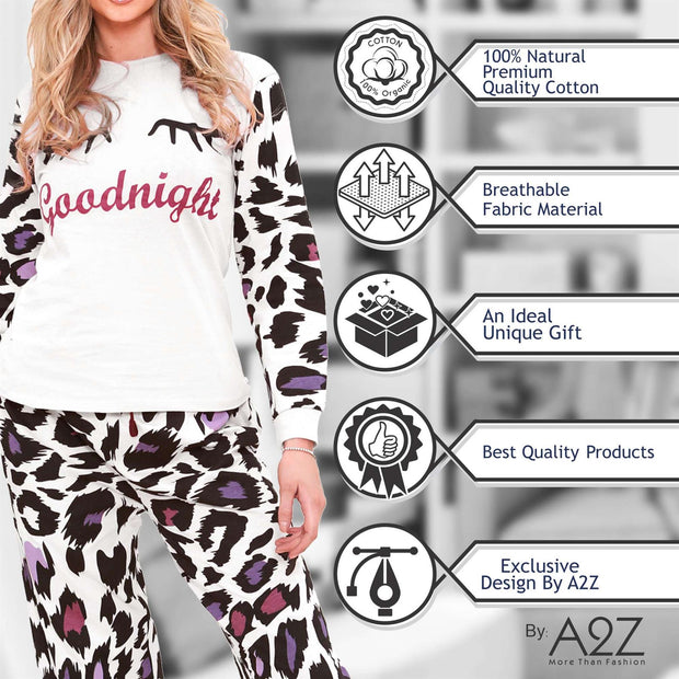 A2Z Ladies Cute 2 Piece Pyjama Set Loungewear Soft Cotton PJS Long Sleeve Top and Bottoms for Women Family Matching PJS Lounge wear - A2Z 4 Kids