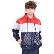 Kids Girls Boys Windbreaker Contrast Color Block Navy Hooded Jacket Rainmac Coat