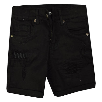 Kids Boys Ripped Jet Black Denim Shorts Comfort Stretch Jeans Trouser Pants 5-13