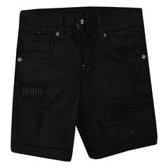 Kids Boys Ripped Jet Black Denim Shorts Comfort Stretch Jeans Trouser Pants 5-13