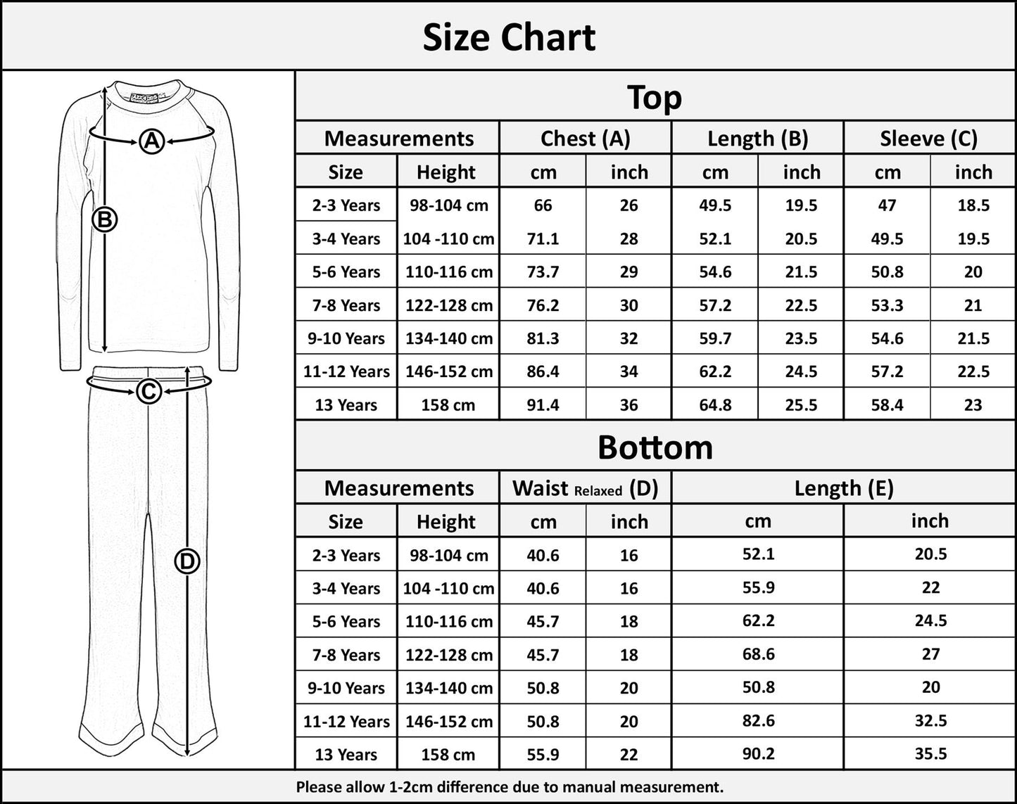 A2Z 4 Kids Girls Boys PJs Plain Color Stylish Color Contrast Pyjamas Sleepwear