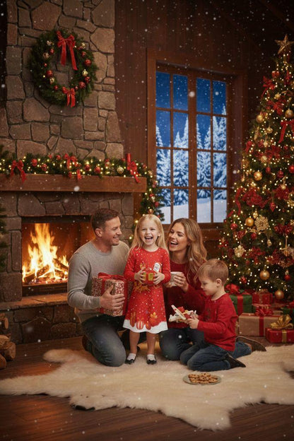Girls Christmas Swing Dress Santa Sleigh Print Long Sleeve Party Dress Outfit