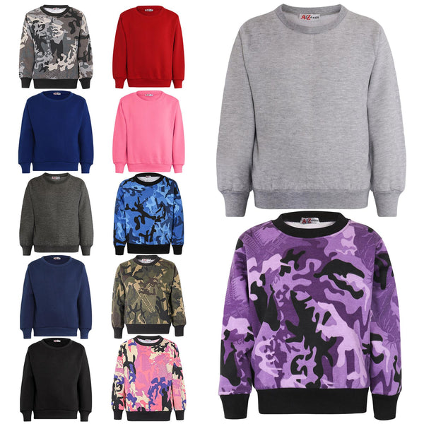 Kids Girls Boys Sweatshirt  Plain Crew Round Neck Uniform  Age 2-13 Years