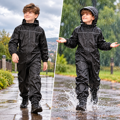 Girls Boys Raincoat Kids Puddle Suit Rainwear Waterproof Hooded Rainsuit 2-13 Yr