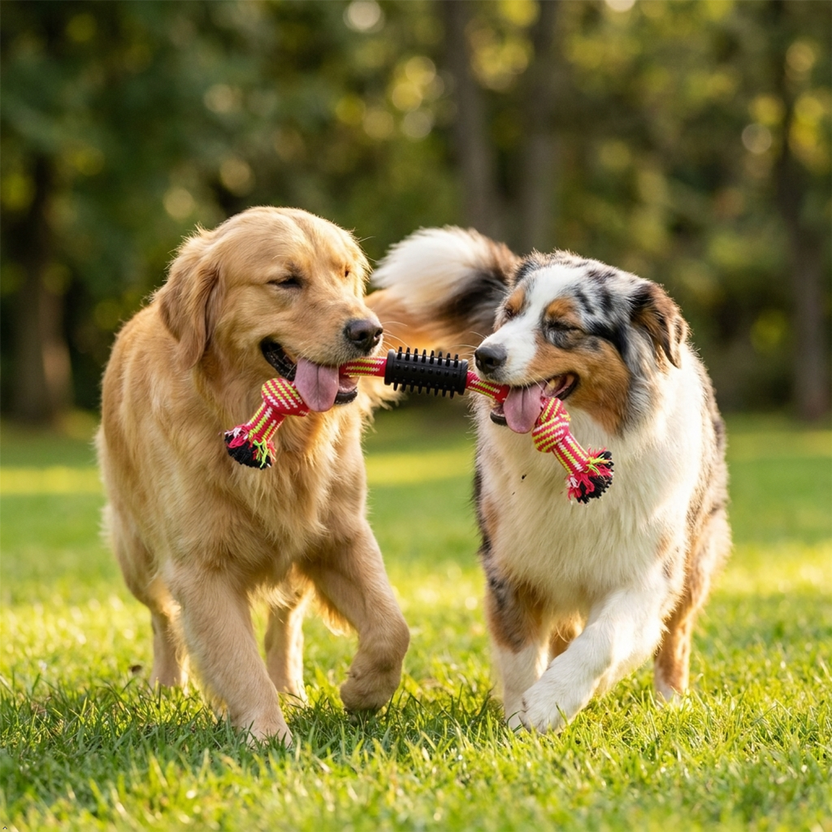 A2Z Knotted Dog Rope Chew Toy With Rubber Grip For Tug And Fetch Play