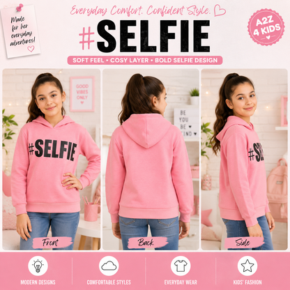 Kids Girls Boys Sweat Shirts Tops #Selfie Hooded Jumpers Hoodies New Age 2-13 Yr