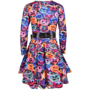 A2Z Kids Girls Skater Dress Long Sleeves Multi Color Pumpkins Print Soft Comfortable Halloween Party Fashion Dresses Age 5-6, 7-8, 9-10, 11-12 & 13 years - A2Z 4 Kids