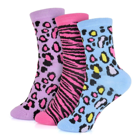 Kids Girls Camouflage & Animal Print Socks Pack of 3 Kids Cotton Rich Socks