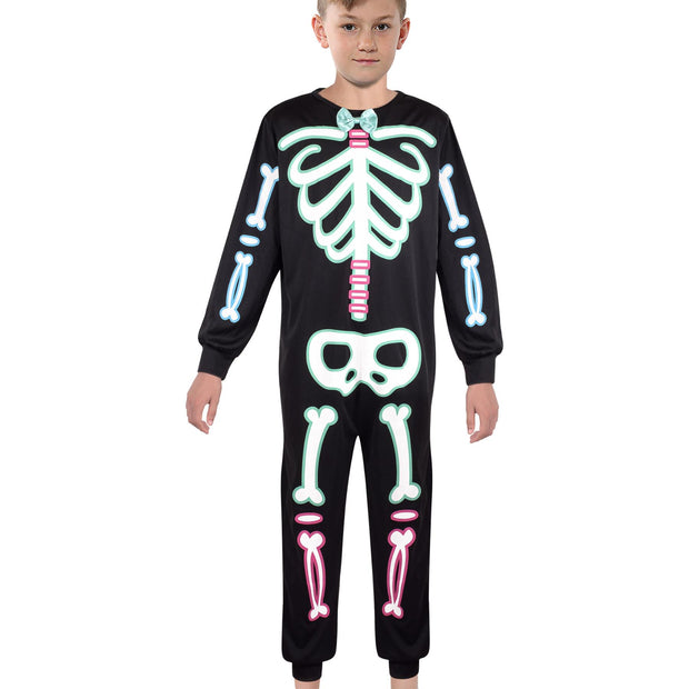 A2Z 4 Kids Boys Skeleton Attire With Bow Tie Halloween Cosplay Onesie For Trick Or Treating - A2Z 4 Kids