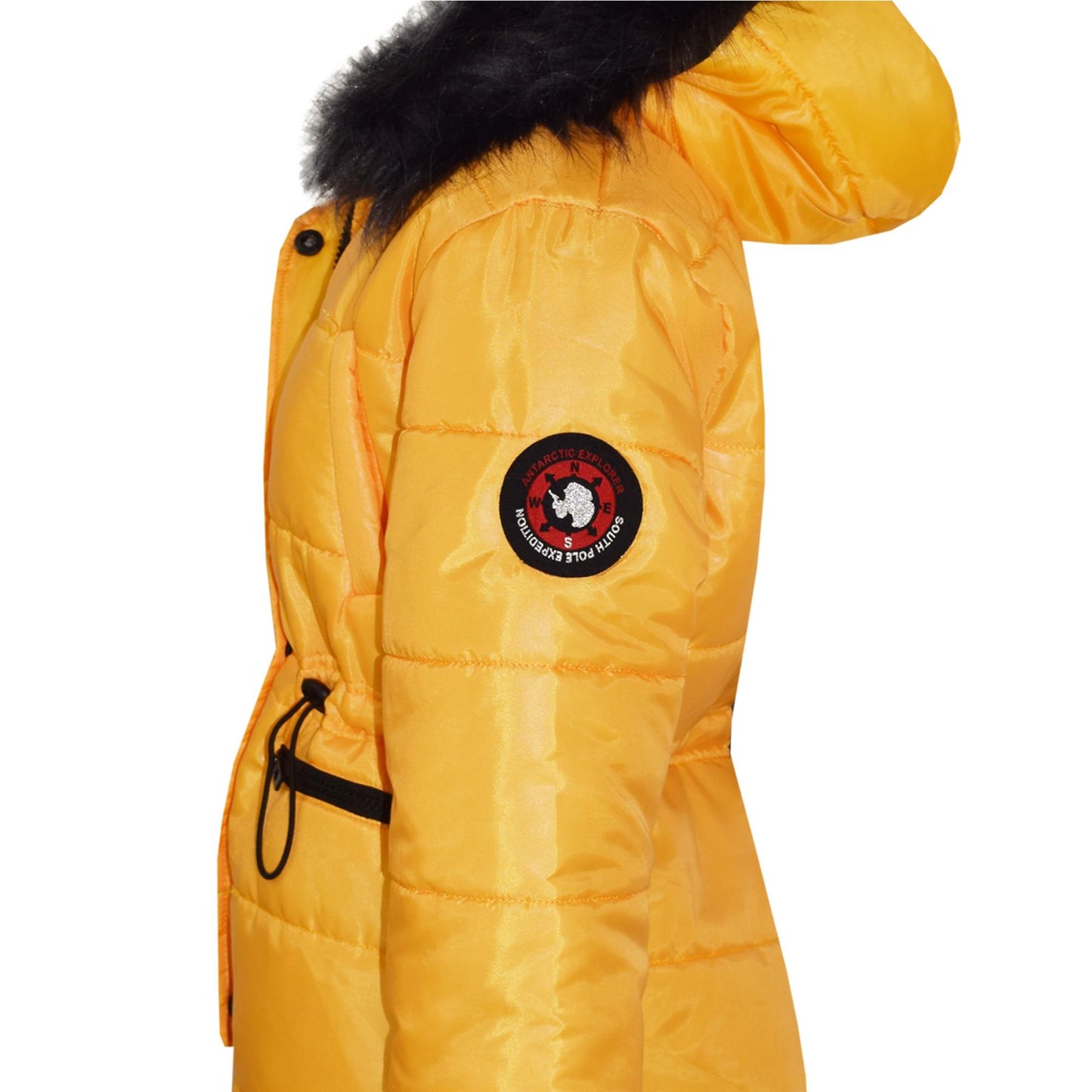 Kids Girls Jackets Puffer Hooded Detachable Faux Fur Wet Look Padded Long Coats