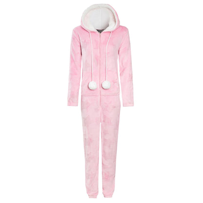 A2Z Ladies Pink & Grey Star Embossed Fleece Onesie with Hood Zip Up Lounge Suit