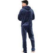 Mens Pyjamas Soft Warm Fleece Adults Hooded Pyjamas 2 Piece Gift Set For Mens