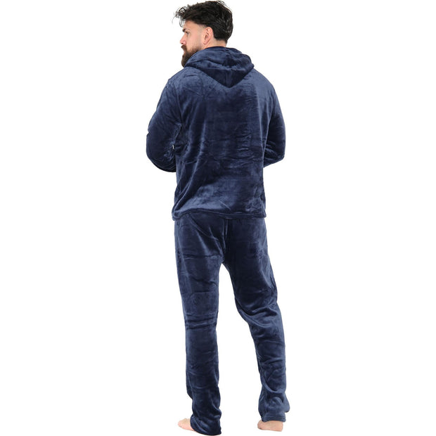 Mens Pyjamas Soft Warm Fleece Adults Hooded Pyjamas 2 Piece Gift Set For Mens