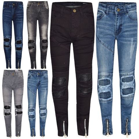 Kids Girls Stretchy Jeans Designer Ripped Drape Panel Denim Pant Trouser 5-13 Yr