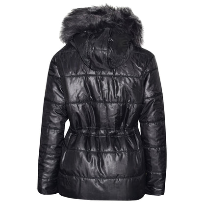 Kids Girls Jackets Puffer Hooded Detachable Faux Fur Wet Look Padded Long Coats