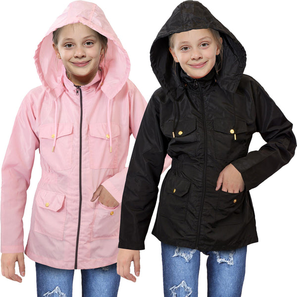 Kids Girls Raincoat Jackets Wind Resistant Lightweight Hooded Waterproof Rainmac