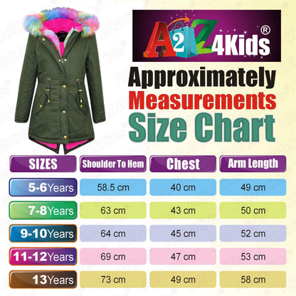 Kids Hooded Jacket Girls Fur Parka School Jackets Outwear Coat 5-13 Years