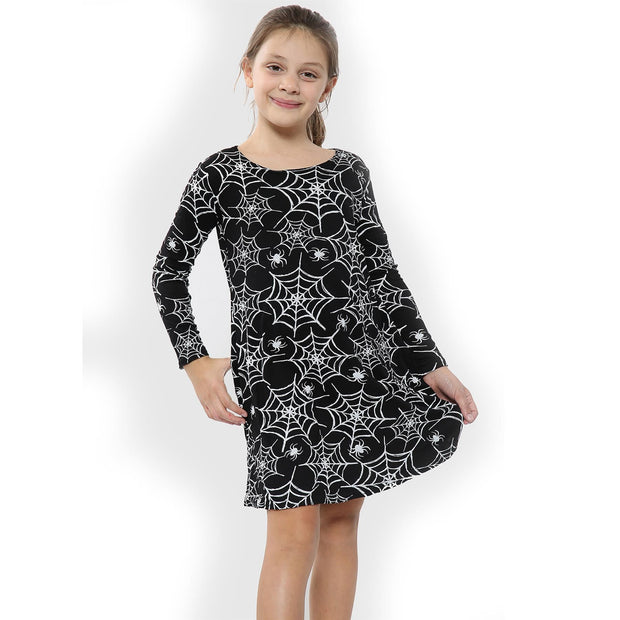 A2Z 4 Kids Girls Halloween Dresses Spider Web Skater Swing Dress Fancy Outfit Legging 3-13 Years - A2Z 4 Kids