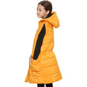 A2Z Kids Girls Down Vest Fashion Oversized Mustard Hooded Quilted Gilet Padded Long Line Vest Jacket Long Sleeveless Coat Urban Winter Wear Age 7-13 Years