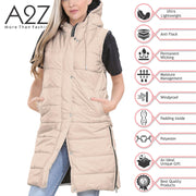 Ladies Sleeveless Gilet Oversized Hooded Quilted Gilet Padded Long Line Coat