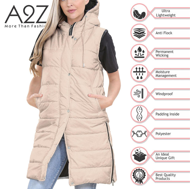 Ladies Sleeveless Gilet Oversized Hooded Quilted Gilet Padded Long Line Coat