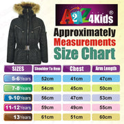 A2Z 4 Kids Kids Girls Jackets Black Puffer Hooded Stylish Detachable Faux Fur Padded Zipped Belted Slim Fit Warm Coats New Age 5 6 7 8 9 10 11 12 13 Years