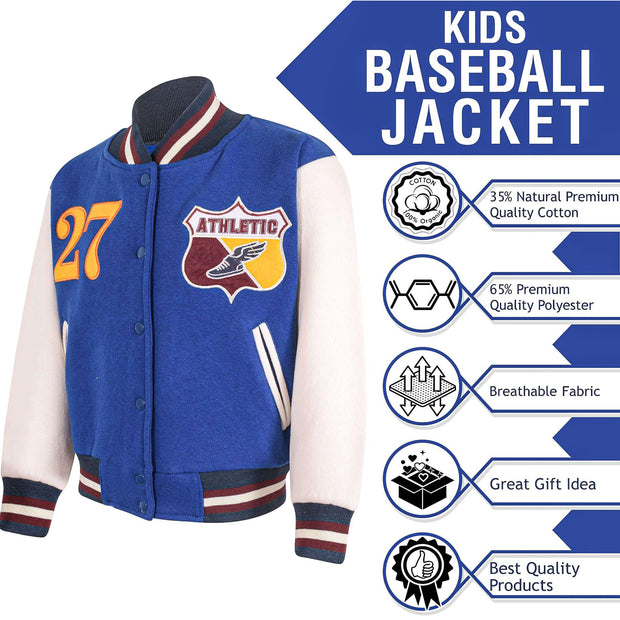 Kids Girls Boys Baseball Jacket Varsity Style Athletic Embroidered School Jacket - A2Z 4 Kids