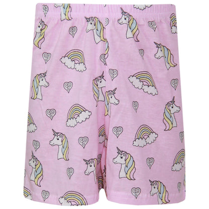Kids Girls Top & Shorts 100% Cotton Unicorn Rainbow Fashion Summer Outfit Set