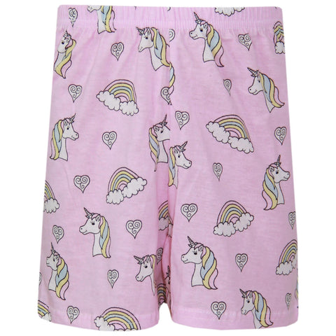 Kids Girls Top & Shorts 100% Cotton Unicorn Rainbow Fashion Summer Outfit Set