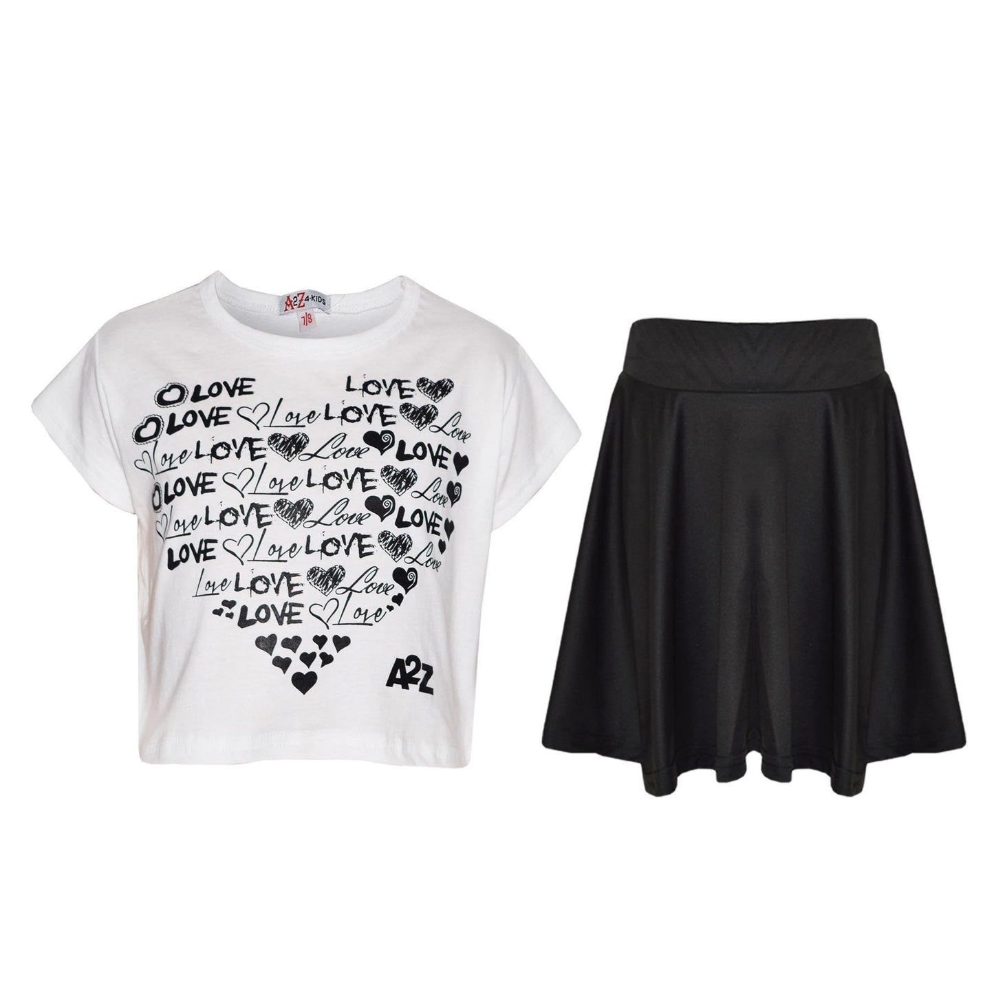 A2Z 4 Kids Girls Love T Shirt Skirt Set Soft Comfortable Set Age 5-13 Years
