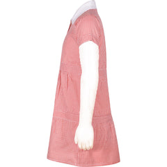 Kids Girls Gingham School Dress Check Button Up Tiered Dresses With Scrunchies