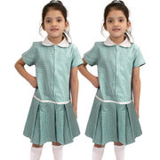 Kids Girls 2 Pack Uniform School Zip Up Gingham Dress With Matching Scrunchies - A2Z 4 Kids