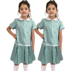 Kids Girls 2 Pack Uniform School Zip Up Gingham Dress With Matching Scrunchies