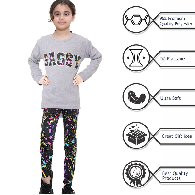 A2Z 4 Kids Girls Top Kids Sassy Print Trendy Grey Long Sleeves T Shirt Tops & Fashion Legging Outfit Set Age 5-6, 7-8, 9-10, 11-12 & 13 Years