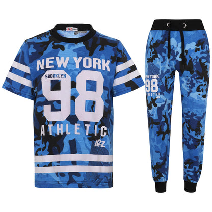 Boys Top Kids New York Brooklyn 98 Camouflage T Shirt Tops & Trouser Set 7-13 Yr