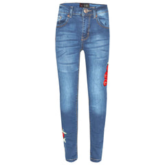 Girls Stretchy Jeans Kids Roses Print Denim Pants Trousers Jeggings 5-13 Years