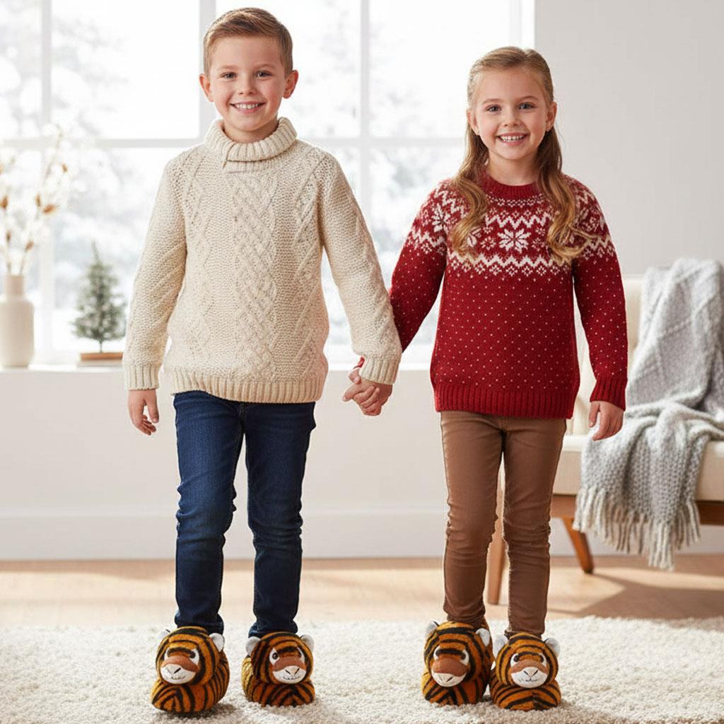 A2Z 4 Kids Boys Girls Cute Animal Slippers Non-Slip Winter Plush Warm Baby Shoes