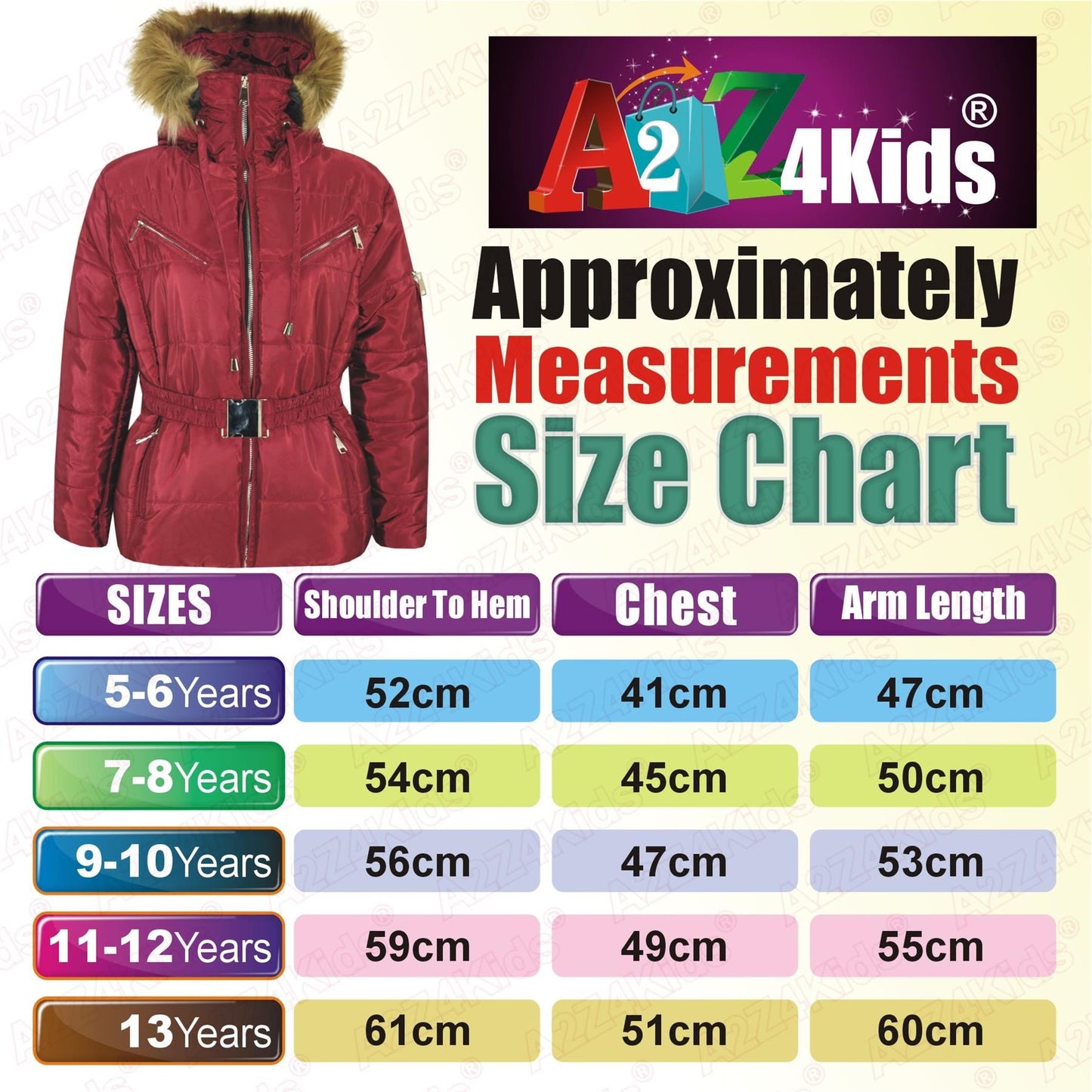 Kids Girls Jacket Puffer Hooded Faux Fur Padded Zipped Belted Slim Fit Warm Coat