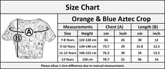 Kids Girls Orange & Blue Aztec Print Skater Skirt Midi Dress Crop Top Legging