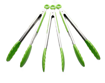 Silicone Grip Tongs Pack of 3 Heat Resistant Kitchen BBQ Cooking Serving Tongs