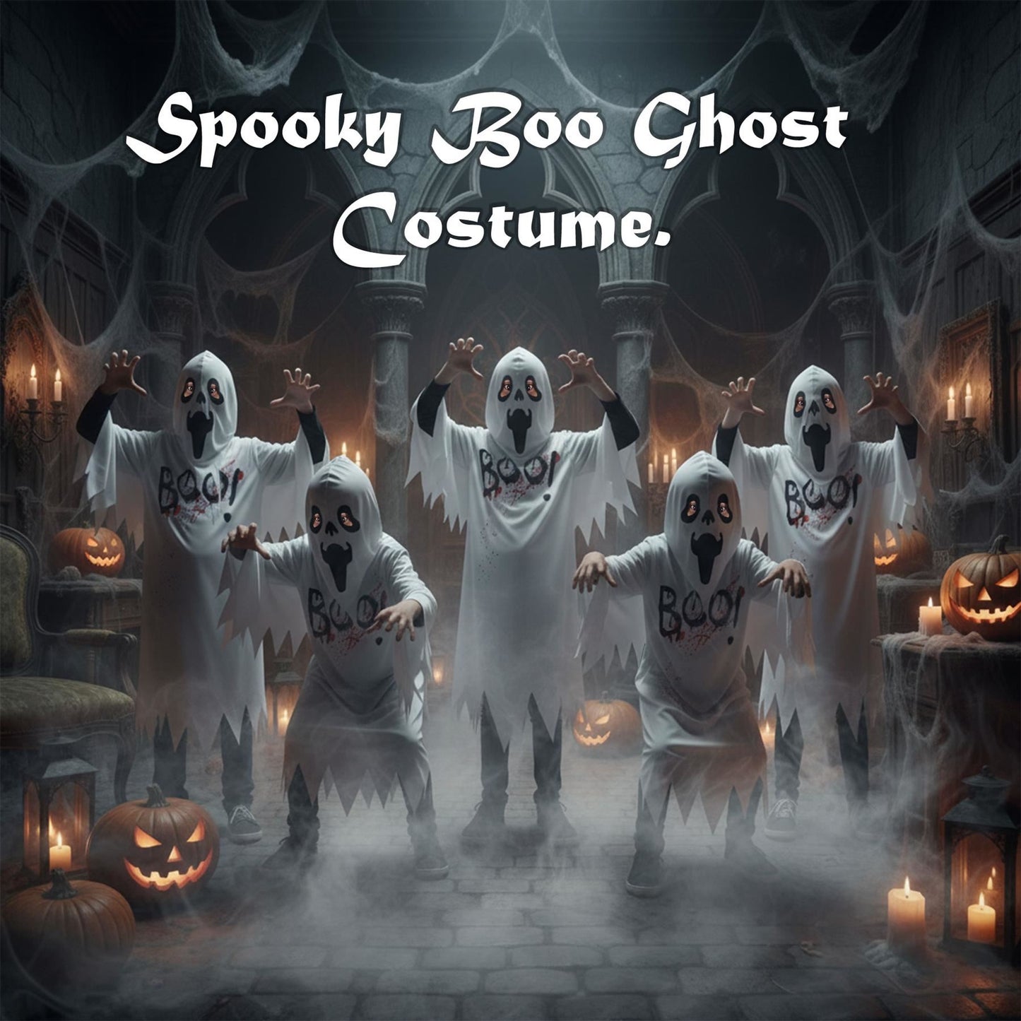 Kids Girls Boys Top BOO Printed Halloween Spooky Ghost Costume Scary White Top