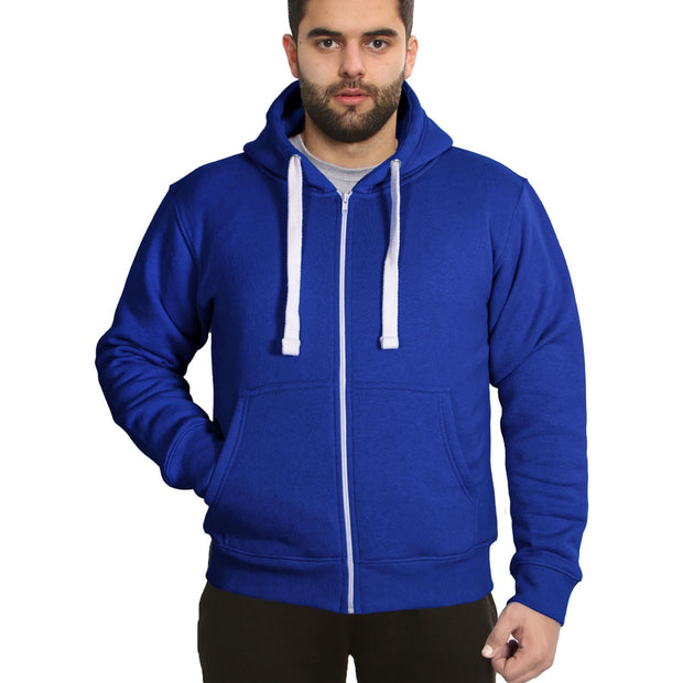 Mens Fleece Plain Zipper Hooded Long Sleeve Sweatshirt For Adults S-4XL