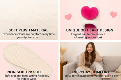 A2Z Ladies 3D Heart Mule Slippers Soft Plush Faux Fur Indoor Slip On House Shoes